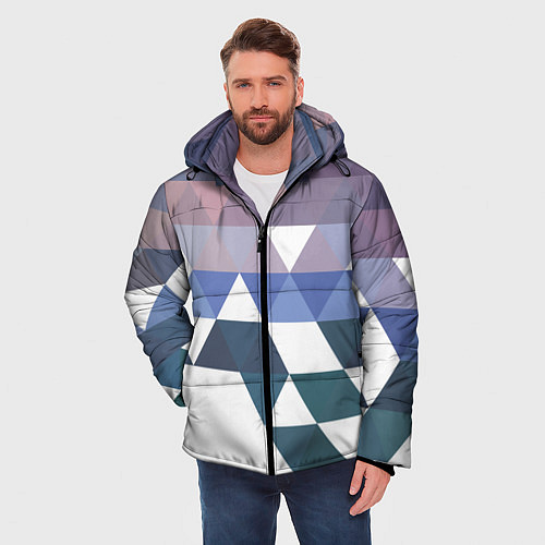 Мужская зимняя куртка Абстрактные разноцветные треугольники в паттерне / 3D-Светло-серый – фото 3