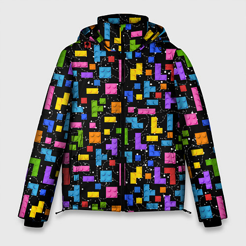 Мужская зимняя куртка Тетрис лего паттерн / 3D-Черный – фото 1