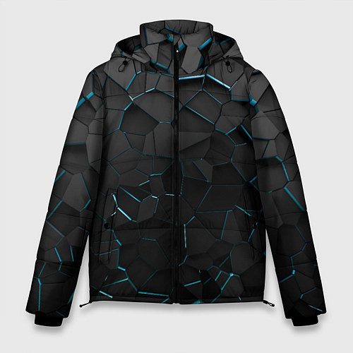Мужская зимняя куртка Плиты с синей неоновой подсветкой / 3D-Черный – фото 1