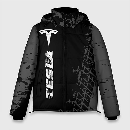 Мужская зимняя куртка Tesla speed на темном фоне со следами шин: по-верт / 3D-Черный – фото 1