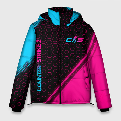 Мужская зимняя куртка Counter-Strike 2 - neon gradient: надпись, символ / 3D-Черный – фото 1
