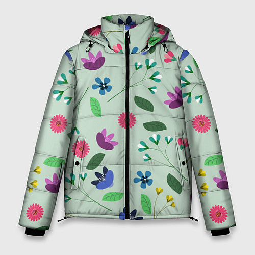 Мужская зимняя куртка Цветы, веточки и листья / 3D-Черный – фото 1