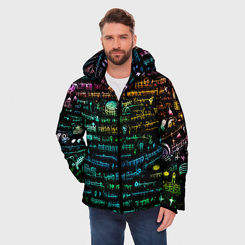 Мужская зимняя куртка Символы психоделика - нейронная сеть / 3D-Светло-серый – фото 3