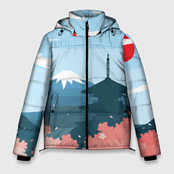 Куртка зимняя мужская Вид на Фудзияму - Япония, цвет: 3D-черный