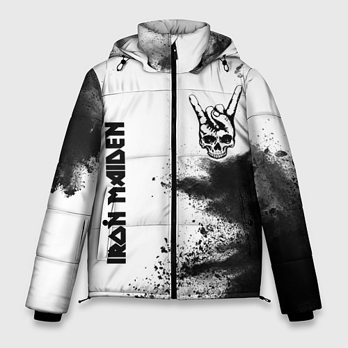 Мужская зимняя куртка Iron Maiden и рок символ на светлом фоне / 3D-Черный – фото 1