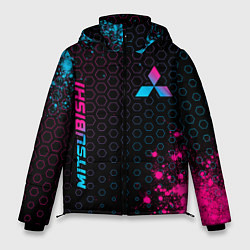 Куртка зимняя мужская Mitsubishi - neon gradient: надпись, символ, цвет: 3D-черный