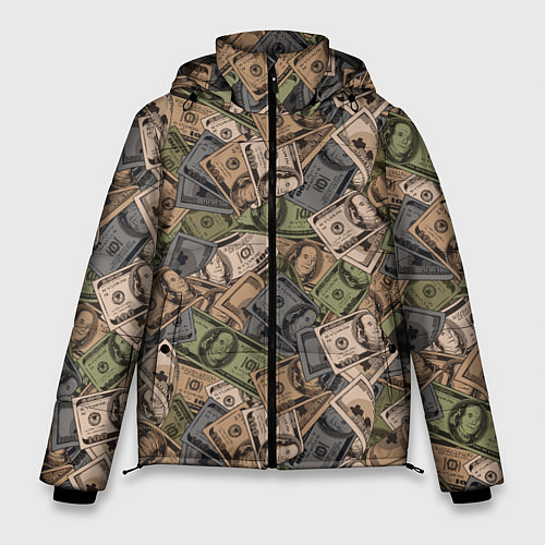 Мужская зимняя куртка Камуфляж с банкнотой в 100 долларов / 3D-Черный – фото 1