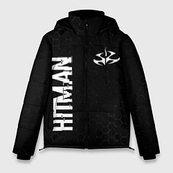 Мужская зимняя куртка Hitman glitch на темном фоне: надпись, символ