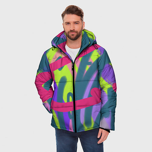 Мужская зимняя куртка Цветастая графика / 3D-Светло-серый – фото 3