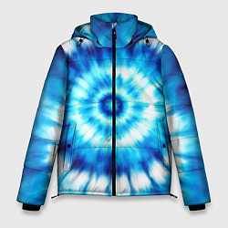 Куртка зимняя мужская Тай-дай бело-синий круг, цвет: 3D-черный