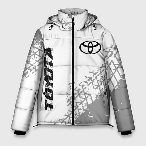 Мужская зимняя куртка Toyota speed на светлом фоне со следами шин: надпи / 3D-Черный – фото 1