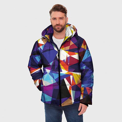 Мужская зимняя куртка Мозаичный узор / 3D-Светло-серый – фото 3
