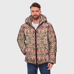 Куртка зимняя мужская Переплетение из розовых цветов, цвет: 3D-черный — фото 2