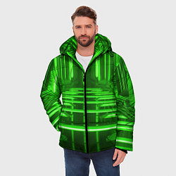 Куртка зимняя мужская Зеленые световые объекты, цвет: 3D-красный — фото 2