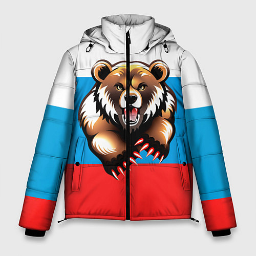 Мужская зимняя куртка Российский флаг и медведь / 3D-Черный – фото 1