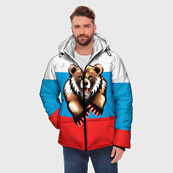 Куртка зимняя мужская Российский флаг и медведь, цвет: 3D-черный — фото 2