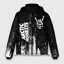 Мужская зимняя куртка Arctic Monkeys и рок символ на темном фоне