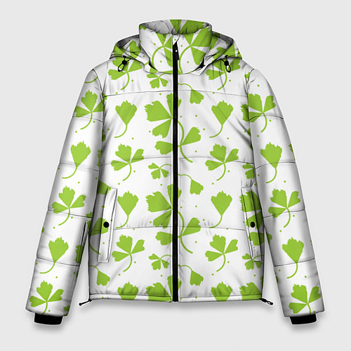 Мужская зимняя куртка Зелёные веточки / 3D-Черный – фото 1