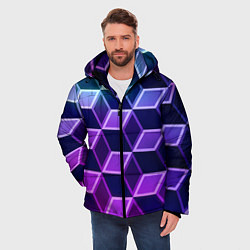 Куртка зимняя мужская Неоновые кубы иллюзия, цвет: 3D-светло-серый — фото 2