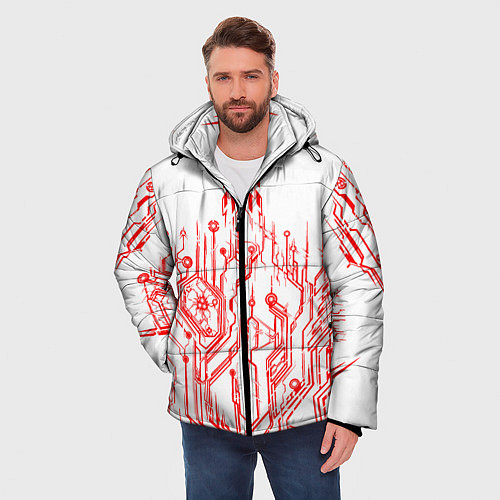 Мужская зимняя куртка Киберпанк-red / 3D-Светло-серый – фото 3