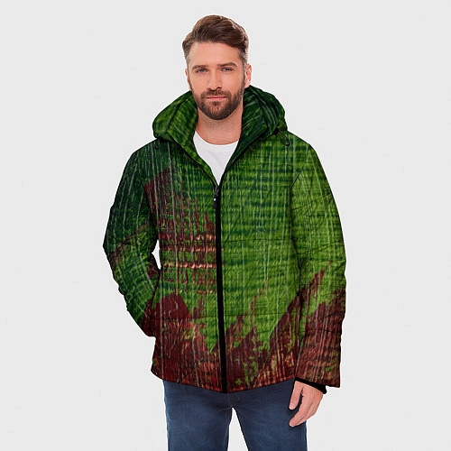 Мужская зимняя куртка Зелёная и бордовая текстура / 3D-Светло-серый – фото 3