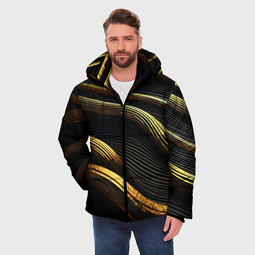 Мужская зимняя куртка Золотистые волны абстракция / 3D-Светло-серый – фото 3