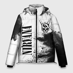 Куртка зимняя мужская Nirvana и рок символ на светлом фоне, цвет: 3D-черный