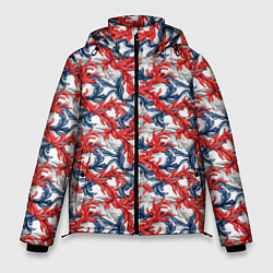 Куртка зимняя мужская Белые синие красные узоры, цвет: 3D-красный