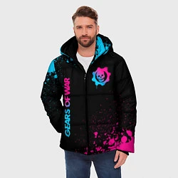 Куртка зимняя мужская Gears of War - neon gradient: надпись, символ, цвет: 3D-черный — фото 2