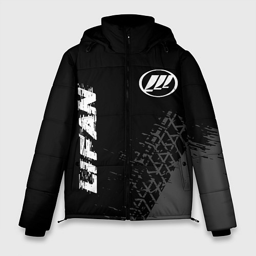 Мужская зимняя куртка Lifan speed на темном фоне со следами шин: надпись / 3D-Черный – фото 1