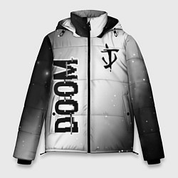 Мужская зимняя куртка Doom glitch на светлом фоне: надпись, символ