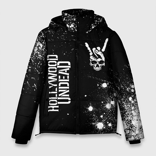 Мужская зимняя куртка Hollywood Undead и рок символ на темном фоне / 3D-Черный – фото 1