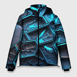 Куртка зимняя мужская Разлом синих неоновых плит, цвет: 3D-светло-серый
