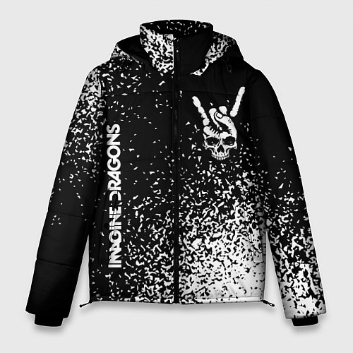 Мужская зимняя куртка Imagine Dragons и рок символ на темном фоне / 3D-Черный – фото 1