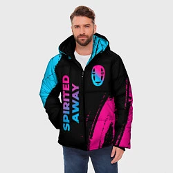 Куртка зимняя мужская Spirited Away - neon gradient: надпись, символ, цвет: 3D-черный — фото 2