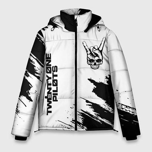 Мужская зимняя куртка Twenty One Pilots и рок символ на светлом фоне / 3D-Черный – фото 1