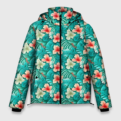Мужская зимняя куртка Летние цветочки паттерн / 3D-Черный – фото 1