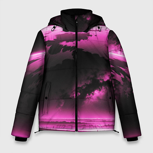 Мужская зимняя куртка Сай фай пейзаж в черно розовых тонах / 3D-Красный – фото 1