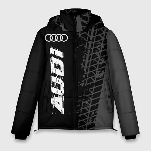 Мужская зимняя куртка Audi speed на темном фоне со следами шин: по-верти / 3D-Черный – фото 1