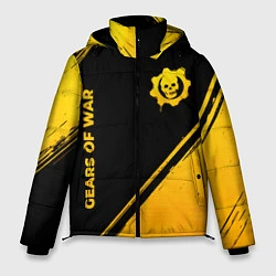 Куртка зимняя мужская Gears of War - gold gradient: надпись, символ, цвет: 3D-черный