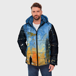 Куртка зимняя мужская Нарисованный человеческий силуэт на фоне города, цвет: 3D-светло-серый — фото 2