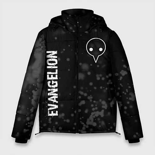 Мужская зимняя куртка Evangelion glitch на темном фоне: надпись, символ / 3D-Черный – фото 1