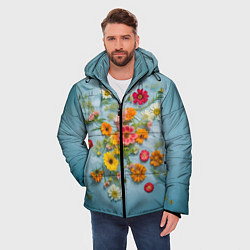 Куртка зимняя мужская Букет полевых цветов на ткани, цвет: 3D-черный — фото 2