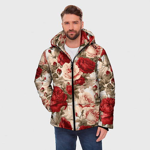 Мужская зимняя куртка Розы паттерн / 3D-Светло-серый – фото 3