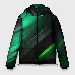 Куртка зимняя мужская Black green abstract, цвет: 3D-черный