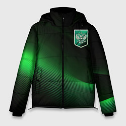 Мужская зимняя куртка Герб РФ зеленый черный фон