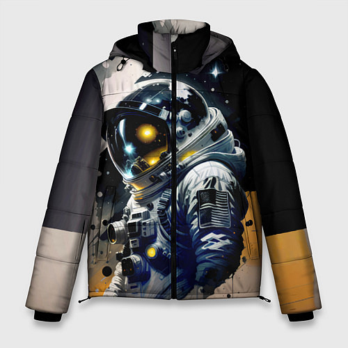 Мужская зимняя куртка Космонавт в скафандре - набросок / 3D-Черный – фото 1