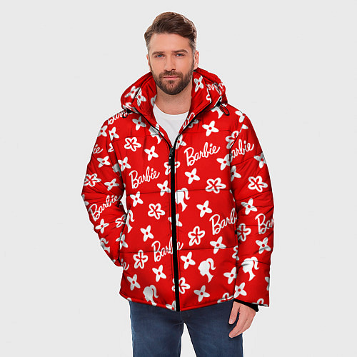 Мужская зимняя куртка Барби паттерн красный / 3D-Светло-серый – фото 3