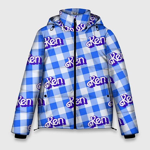 Мужская зимняя куртка Голубая клетка паттерн - Кен / 3D-Черный – фото 1