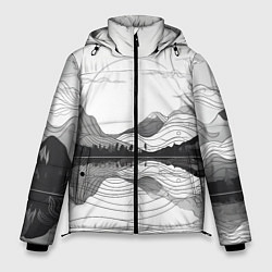 Куртка зимняя мужская Минималистичный пейзаж чб, цвет: 3D-светло-серый